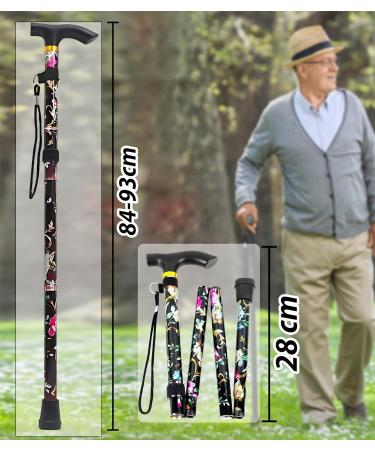 HATAF Walking Stick Folding Walking Sticks for Women Folding Walking Sticks for Men Mobility Aids walking stick rubber ends disability aids folding walking sticks for ladies Black Flowers - Buy Online on GoSupps.com