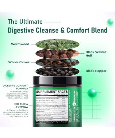 Premium Wormwood 990 mg with Clove Cinnamon Fennel Peppermint & Chamomile Supports Digestive Comfort & Gut Flora Balance 180 Capsules 180 count (pack of 1) - Buy Online on GoSupps.com