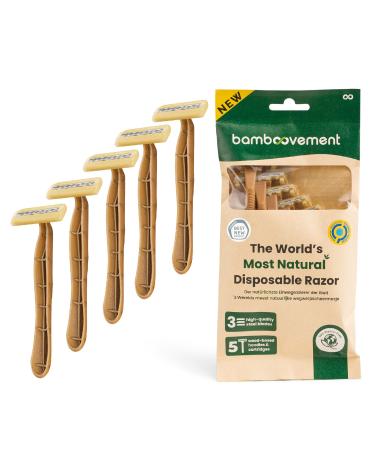 The bamboovement 99% plastic-free sustainable disposable razor men 3 premium blades for quick and gentle shave environmentally friendly wet razor men unisex set with 5 razors