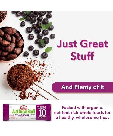 Just Great Stuff Organic Cacao Acai Protein Bars - Gluten Free, Vegan, Non GMO - 12 Pack - Buy Online on GoSupps.com