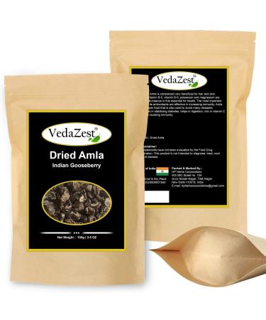 Vedazest Organics Dried Amla/Indian Gooseberry/Amalaki for Tea Drink Hair Pack and More -100 Gram / 3.5 Ounce