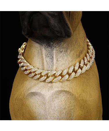 Cuban Connection Dog Collar - 17.7 Cuban Link Chain Alloy Diamond Gold Bling Jewelry for Dogs & Cats - Buy Online on GoSupps.com