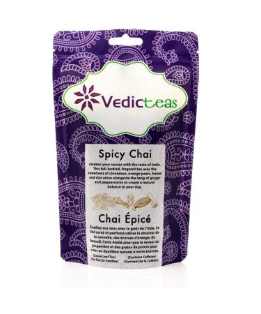 Vedic Teas Spicy Chai Loose Leaf Tea Leaves Indian Chai Masala Tea With Cinnamon Cloves Cardamom Spices And Assam Black Tea Sweet And Spicy Tea All Natural 125gm or 4.4oz
