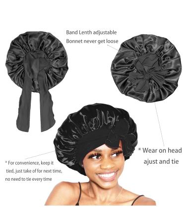 Queen Silk Bonnet for Sleeping - Adjustable Hair Wrap Cap for Men and Women - 2pcs Pack in Black Pink - Ideal for Natural Hair - Buy Online on GoSupps.com