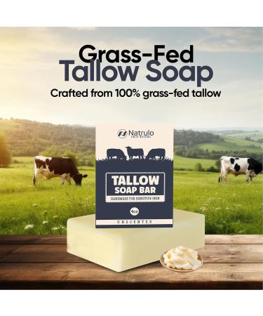 Beef Tallow Soap Bar - All-Natural Unscented Grass-Fed Tallow Soap for Moisturizing Face & Body - Ideal for Eczema & Sensitive Skin - Handcrafted in the USA - Buy Online on GoSupps.com