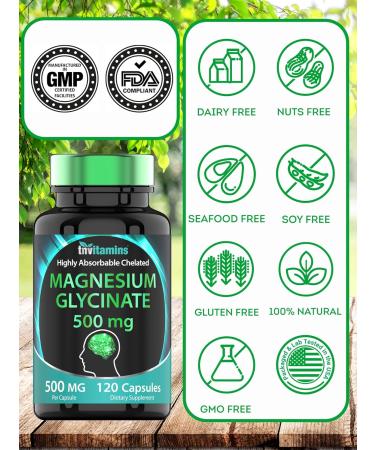 Magnesium Glycinate 500mg Per Capsule - 120 Count | 4 Month Supply! | Pure Chelated Magnesium Supplement for Sleep Calm Nerve Joint & Bone Support* | AKA Magnesium Bisgycinate | Non-GMO - Buy Online on GoSupps.com