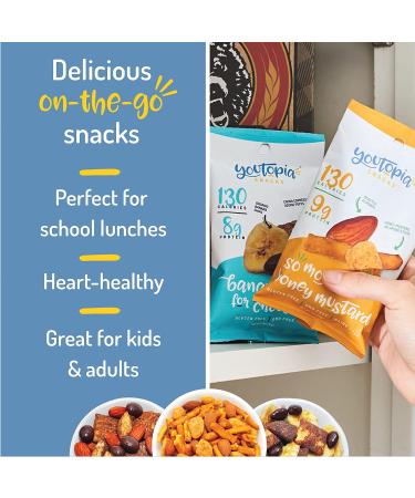 Youtopia Healthy Snacks Variety Pack - 130 Calories, High Protein, Low Sugar, Low Calorie, Gluten Free, GMO, Heart Healthy - 1 Oz Pack of 10 - Buy Online on GoSupps.com