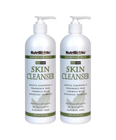 NutriBiotic Sensitive Skin Non-Soap Skin Cleanser 16 Oz Twin Pack with GSE (Citricidal) | pH Balanced Hypoallergenic & Biodegradable | Free of Parabens Sulfates Dyes Colorings & Fragrance - Buy Online on GoSupps.com