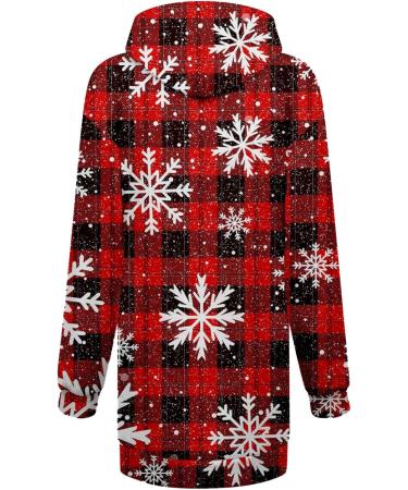 Women's Christmas Print Long-Sleeved Hoodie Dress - Oversized Red Sweatshirt with Pocket - Buy Online on GoSupps.com