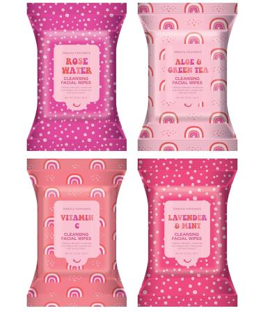 Beauty Concepts Facial Wipe Set - 4 Packs of Makeup Removing Wipes with Aloe, Green Tea, Vitamin C, Lavender, Mint - Soft & Hydrating - Buy Online on GoSupps.com