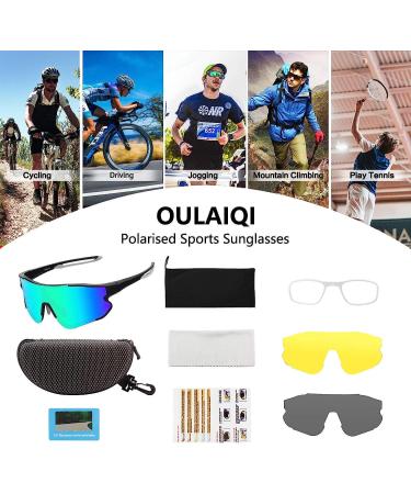 OULAIQI Sports Sunglasses | Cycling Sunglasses for Men Women | Interchangeable Lenses | Baseball Glasses - Black & Gold - Buy Online on GoSupps.com