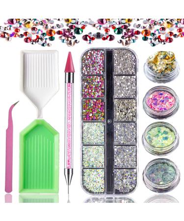 Nail Gems, 1236pcs Nail Rhinestones and Nail Art Kit,Rhinestones and Nail Art Accessories, 4 pots of Nail Art Foil Flakes and Glitter Nails Sequins from Dragonflying Nail Art Rhinestones Kit J