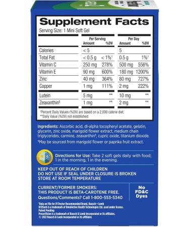 Bausch + Lomb PreserVision AREDS 2 Eye Vitamin & Mineral Supplement with OCUSorb with Lutein & Zeaxanthin from 120 Soft Gels (MiniGels) (Pack of 2) - Buy Online on GoSupps.com