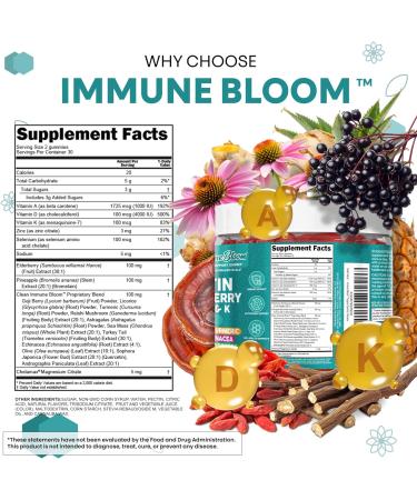Clean Quercetin Elderberry Immune Support Gummies | Zinc Vitamin K2 D3 A Bromelain Goji Berry Turmeric Sea Moss Echinacea Astragalus Selenium Olive Leaf Immunity Supplement Gummy Vitamins - Buy Online on GoSupps.com
