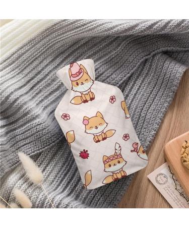 Hot Water Bottle with Lid - Fox Pattern Rubber Hot Water Bag for Pain Relief Cramps Foot Warmer & Therapy - Buy Online on GoSupps.com