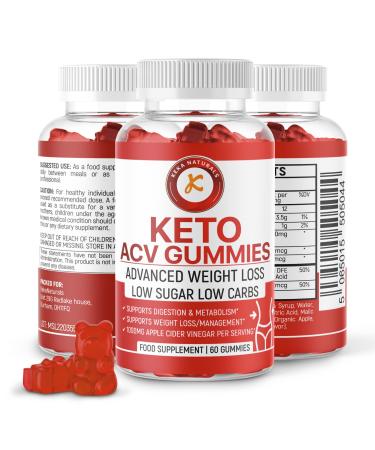 ACV Keto Gummies for Weight Loss - Weight Fat Management - Low Carbs - Low Sugar - Apple Cider Vinegar Detox Cleanse - Beet Root Vitamin B12-60 pcs