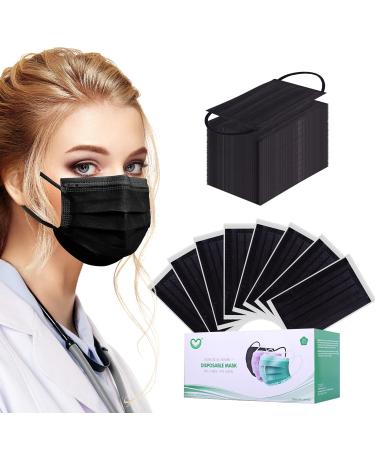Disposable Face Mask 4-Ply for Adult, Soft Face Masks, Breathable Safety Mask Black
