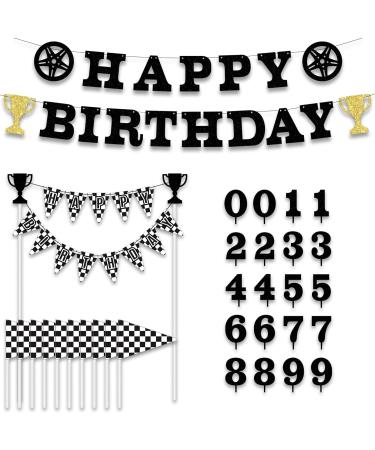 Black and White Checkered Flag Birthday Cake Topper Banner for Racing Theme and Race Theme Cake Topper Banner Set (With Banner Background) - Buy Online on GoSupps.com