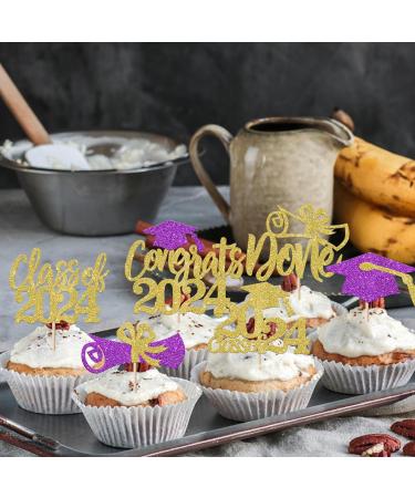 Rsstarxi 24 Pack Class of 2024 Cupcake Toppers 2024 Graduation Food Appetizer Picks 2024 Congrats Grad Cap Done Diploma Cupcake Picks for 2024 Graduation Theme Party Cake Decorations Gold Purple - Buy Online on GoSupps.com