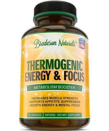 Thermogenic Energy & Focus. Accelerated Fat Burning & Natural Energy Booster - 60 Capsules 2 Months Supply with Green Tea Extract Raspberry Ketones Yohimbe Bark Caffeine & More. Made in USA