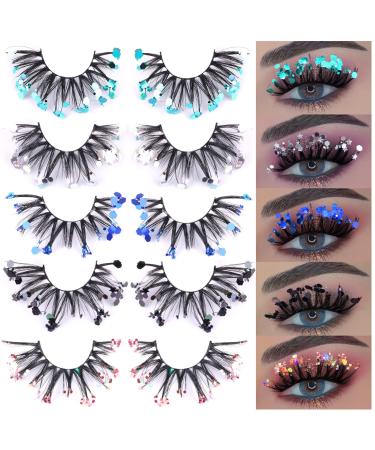 Glitter Lashes Christmas 5 Styles Mixed Dramatic False Eyelashes with Shinny Glitter Colored Lashes Faux Mink Eyelahses Strip Lashes Pack D1