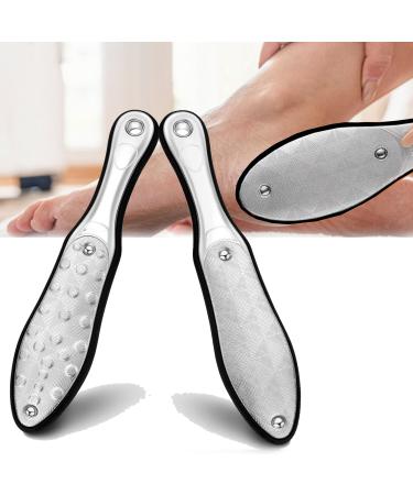 SQAQS Stainless Steel Full Body Foot File Soft Silicone Handle Double Side Pedicure Premium Foot File Dead Hard Cracked Skin Calluses Remover Portable Foot Care Tool