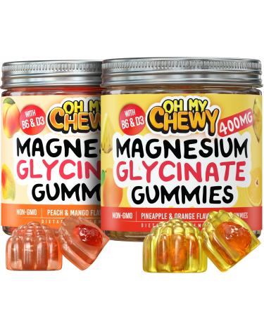 OH MY CHEWY Magnesium Gummies Bundle 2 Bottles (60 Each) Pineapple Orange & Peach Mango