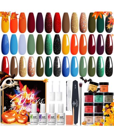 Modelones 32 Pcs Dip Powder Nail Kit Starter, 20 Colors Fall Orange Halloween Pumpkin Dipping Powder System Liquid Set with Base/Top Coat Activator Brush Saver for Nail Art Manicure Beginner DIY Salon A1-Autumns Finest - Buy Online on GoSupps.com