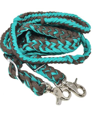 CHALLENGER Western Nylon Braided Roping Knotted Barrel Reins Teal Brown 60764