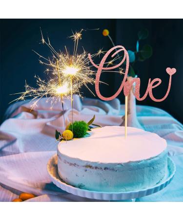 Arthsdite One Cake Topper with Heart Baby First Birthday Cake Decorations for Baby Shower Boys Girls Kids 1st Birthday Party Decorations Supplies - Rose Gold Glitter - Buy Online on GoSupps.com