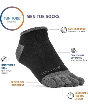 FUN TOES Men's Toe Socks 6-Pack - Lightweight & Breathable - Size 6-12 Black - Buy Online on GoSupps.com