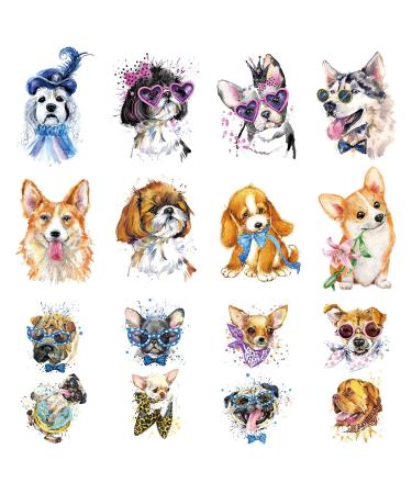 16 Pieces Watercolor Dog Tattoos for Kids  12 Sheets Body Art Fake Temporary Tattoo Stickers on Adults Boys Girls Face Hand Neck Wrist Party Favor