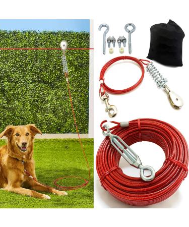 Dog running line for dogs 30.5 m with a 3 m long dog runner cable the garden camping outdoors durable and strong discharge cables ideal large medium-sized small dogs up to 56.7 kg 100 ft for one dog up to 125 lbsRed/excursion single -colored (GetaWay Soli