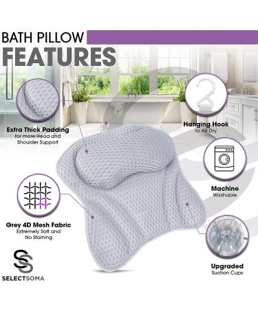 Premium Bath Pillow for Tub - Neck and Back Support | Spa Headrest for Bathtub and Hot Tub - Grey | Bath Accessories for Women - Buy Online on GoSupps.com