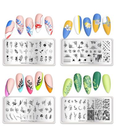 BORN PRETTY Flower & Leaves Theme Nail Art Stamping Plates - Set of 4 | Manicure DIY Printing Tools - Buy Online on GoSupps.com