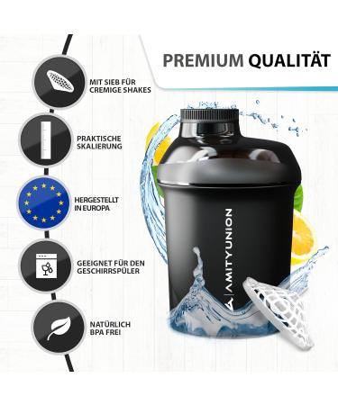 Amityunion 400ml Protein Shaker Bottle - Leak-Proof BPA Free With Sieve & Scale for Creamy Whey Protein Shakes - Black Midnight - Buy Online on GoSupps.com