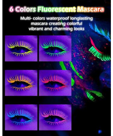 UV Glow Colored Mascara Volume and Length-1 Pcs Purple Waterproof Mascara for Eyelashes Fast Dry Curling Non Clumping Mascara Long Lasting Smudgeproof for Halloween Party Stage Use Clubbing Makeup-06 06#Purple - Buy Online on GoSupps.com