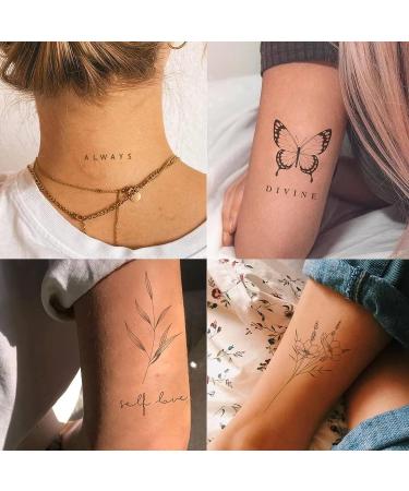 Realistic Temporary Tattoos for Women - 86 Sheets Tiny Small Fake Tattoos with Inspirational Quotes & Minimalist Wild Flower Designs - Buy Online on GoSupps.com