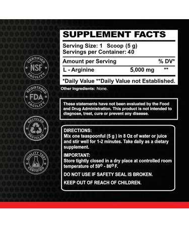 ALFA Sports Maximum L-Arginine Powder 5000mg Nitric Oxide Booster for Muscle Pump Energy & Circulation Pure Amino Acid Supplement Unflavored 200g Jar - Buy Online on GoSupps.com