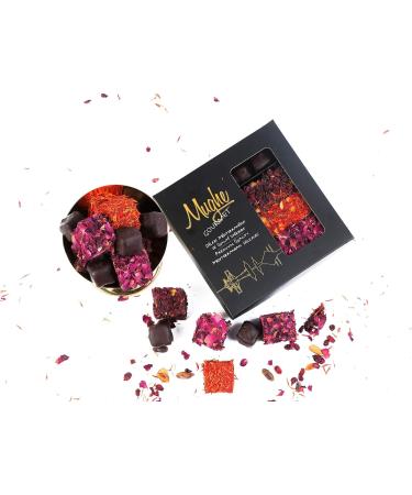 Mughe Gourmet Luxury Turkish Delight Assorted 360g (13Oz) 25 pc.- 4 Varieties: Dark Chocolate Rose Saffron Zereshk with Pomegranate Flavor - Prestigious Lokum Gift Box - Perfect for Special Days - Buy Online on GoSupps.com