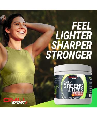 GMU SPORT Daily Greens and Reds Super Greens Powder 42 Superfoods Probiotics Adaptogens Antioxidants for Gut Health Superfood Powder for Mental Focus Organic Greens Powder - Peach Berry Flavor - Buy Online on GoSupps.com