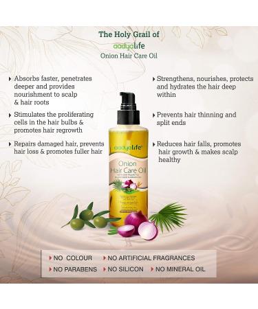 AADYA LIFE Onion Hair Care Oil 200ml - Organic Oil for Hair Growth with Saw Palmetto, Black Seed & Argan Oil - Promotes Gorgeous, Healthy, Shiny Hair - 6.76 Fl Oz - Buy Online on GoSupps.com