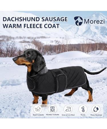 Minezi Waterproof Dachshund Winter Jacket - Cozy Wool Lining & Adjustable Straps | Black XS (31-32cm) - Ideal Dog Clothing - Buy Online on GoSupps.com