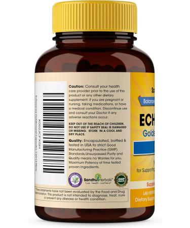 SANDHUHERBALS Echinacea Goldenseal 1000 Mg 120 Capsules | Immune System Support Respiratory Response Inflammatory Response Supplement - Buy Online on GoSupps.com