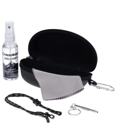 Croakies Eyewear Care Kit with 1(2oz) All Natural VOC Free Lens Cleaner + (1) Hard Case + (1) Microfiber Cloth + (1) Eyewear Retainer + (1) Repair Tool (Grey/Black)