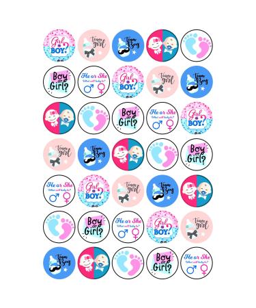35 x Gender Reveal Mix Edible Wafer Cupcake Toppers Party Cake Decorations Baby Boy Or Girl