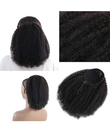 HLSK 14 Inch Afro Puff Drawstring Ponytail Human Hair | 150% Density Brazilian Virgin Hair Clip in Extension for Black Women | 3A 4C Afro Kinky Curly Style - Buy Online on GoSupps.com