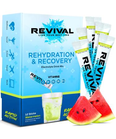 Revival Electrolytes Powder Packets - Hydration Supplement Drink Mix - Sport, Wellness, Travel - Watermelon 12 Pack Watermelon 12 Count (Pack of 1)