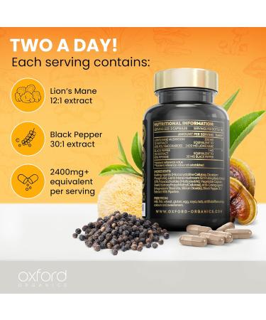 Advanced Lions Mane Mushroom 2400mg - 60 Vegan Capsules with Black Pepper | High Strength Lion's Mane Supplement | Made in UK - Buy Online on GoSupps.com