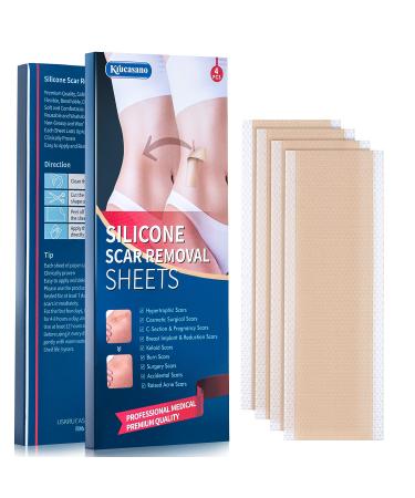 Krucasano Advanced Silicone Scar Sheets, Scar Removal Sheets, for Surgery, Hypertrophic, Scars Caused by C-Section, Burn, Keloid, Acne, Old & New Scars, 5.9"×1.57", Reusable 4 Sheets